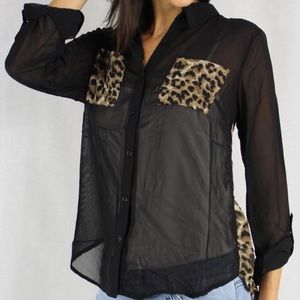 Sheer Black & Leopard button up shirt